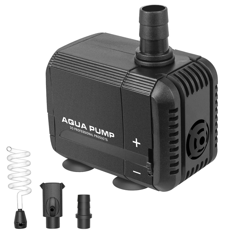 Simple Deluxe 210GPH Submersible Pump (800L/H, 8W), 3.3ft High Lift with 5.3ft Power Cord and 2 Nozzles, for Fish Tank, Pond, Aquarium, Statuary, Hydroponics, Black - PawsPlanet Australia