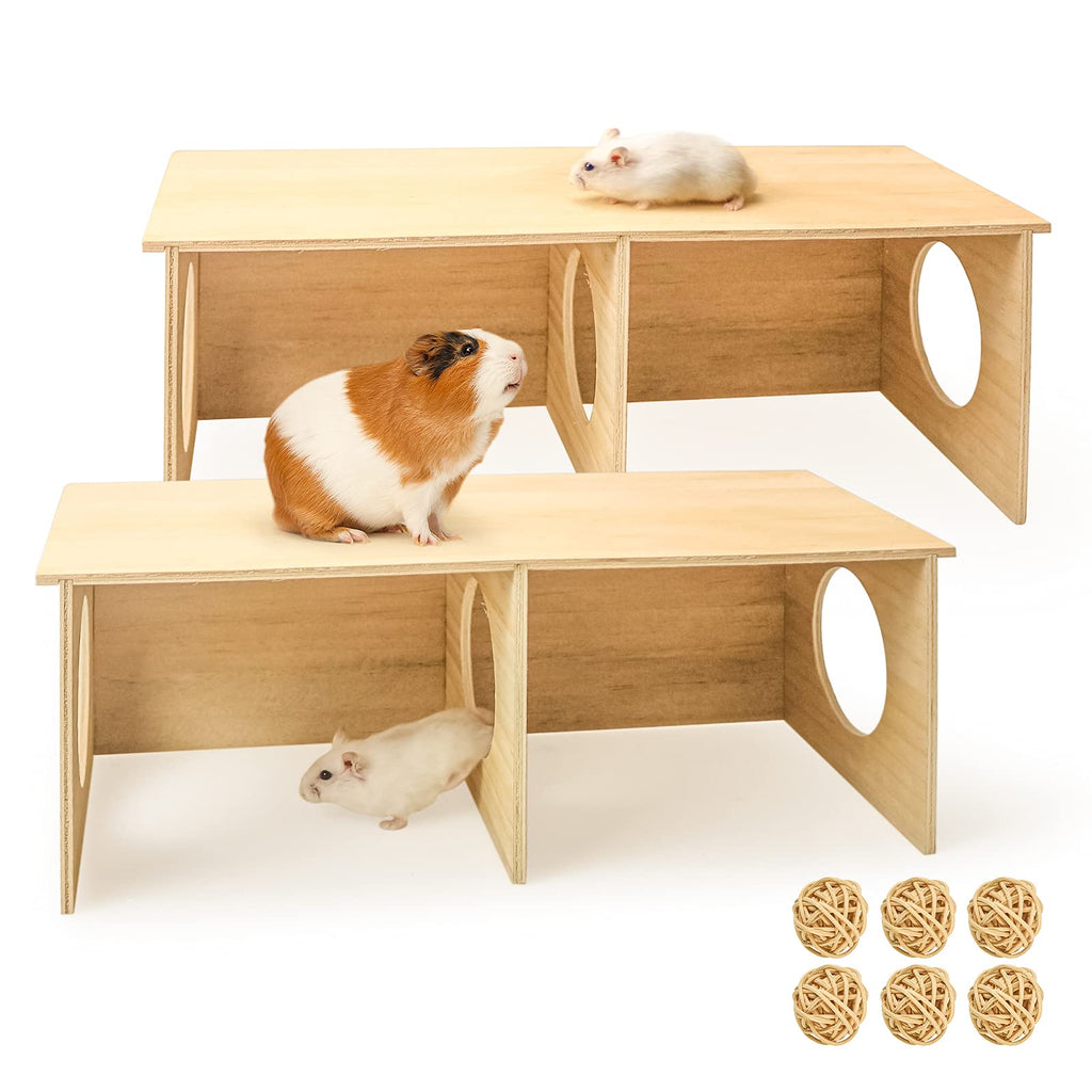 2 Packs Multi-Chamber Hamster House Maze, Hamster Secret Peep Shed 2-Chamber Hideout & Tunnel Exploring Toys with 6 Pieces Sepak Takraw, Suitable for Chinchillas, Guinea Pigs, Gerbils, Hamsters H01 - PawsPlanet Australia