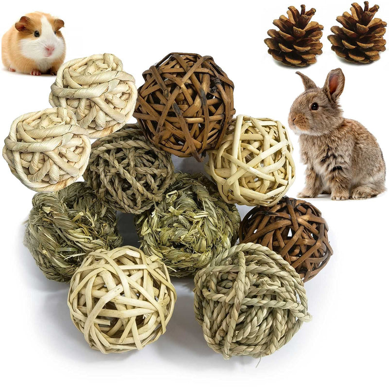 kathson Natural Bunny Chew Balls Small Animal Activity Toys Rabbit Play Ball Rolling Toy Gnawing Treats Timothy Grass Balls for Guinea Pigs Chinchilla Pet Cage Entertainment Accessories 12 Pack - PawsPlanet Australia