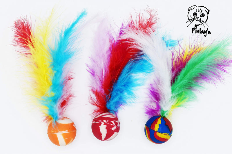 FINLAY'S Large Colorful Bouncy Feather Balls Interactive Cat Kitten Toy 3 Pack - PawsPlanet Australia