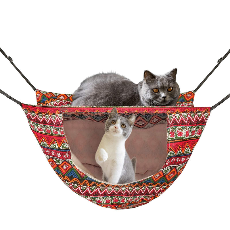 ONENIN cat cage Hammock,Hanging Soft Pet Bed for Kitten Ferret Puppy Rabbit or Small Pet,Double Layer Hanging Bed for Pets,2 Level Indoor Bag for Spring/Summer/Winter Ethnic Style - PawsPlanet Australia