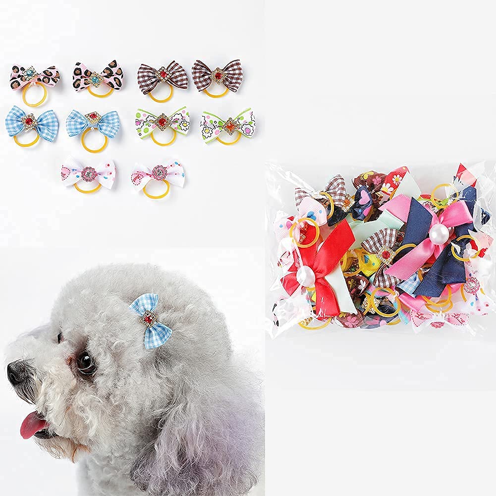 Uhayaya 30PCS Dog Hair Bows with Rubber Bands,Multicolored Dog Elastic Hair Bow Ties Pet Grooming Cute Cat Elastic Bow Tie Hair Bands for Pet Small Dog Puppy Cats Hair Bowknot Axxesssories - PawsPlanet Australia