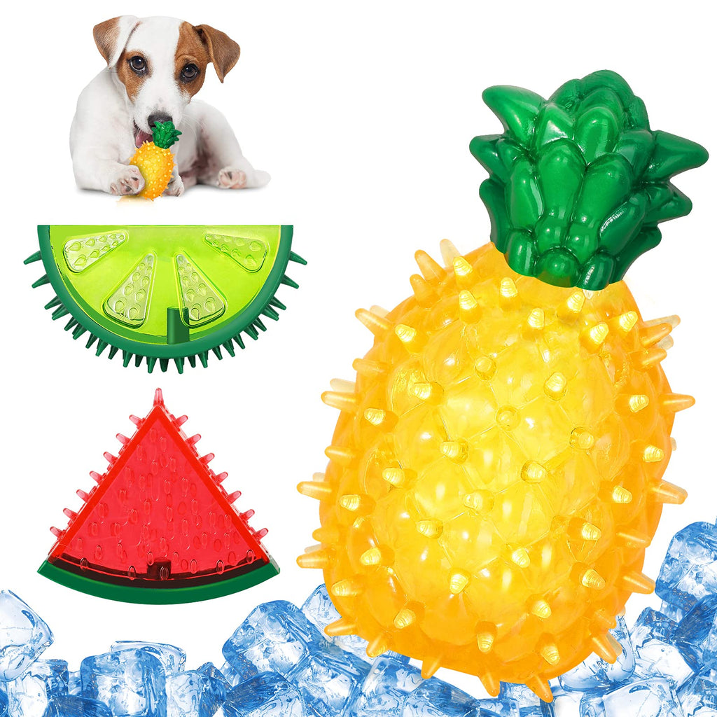 Lewondr Freezable Dog Teether Cooling Chew Toy, Durable Bite-Resistant Squeaky Dogs Teething Toy Summer Ice Toy Fruit Lemon Pineapple Watermelon Design Freeze Dog Chew Toy for Small & Medium Dogs - PawsPlanet Australia