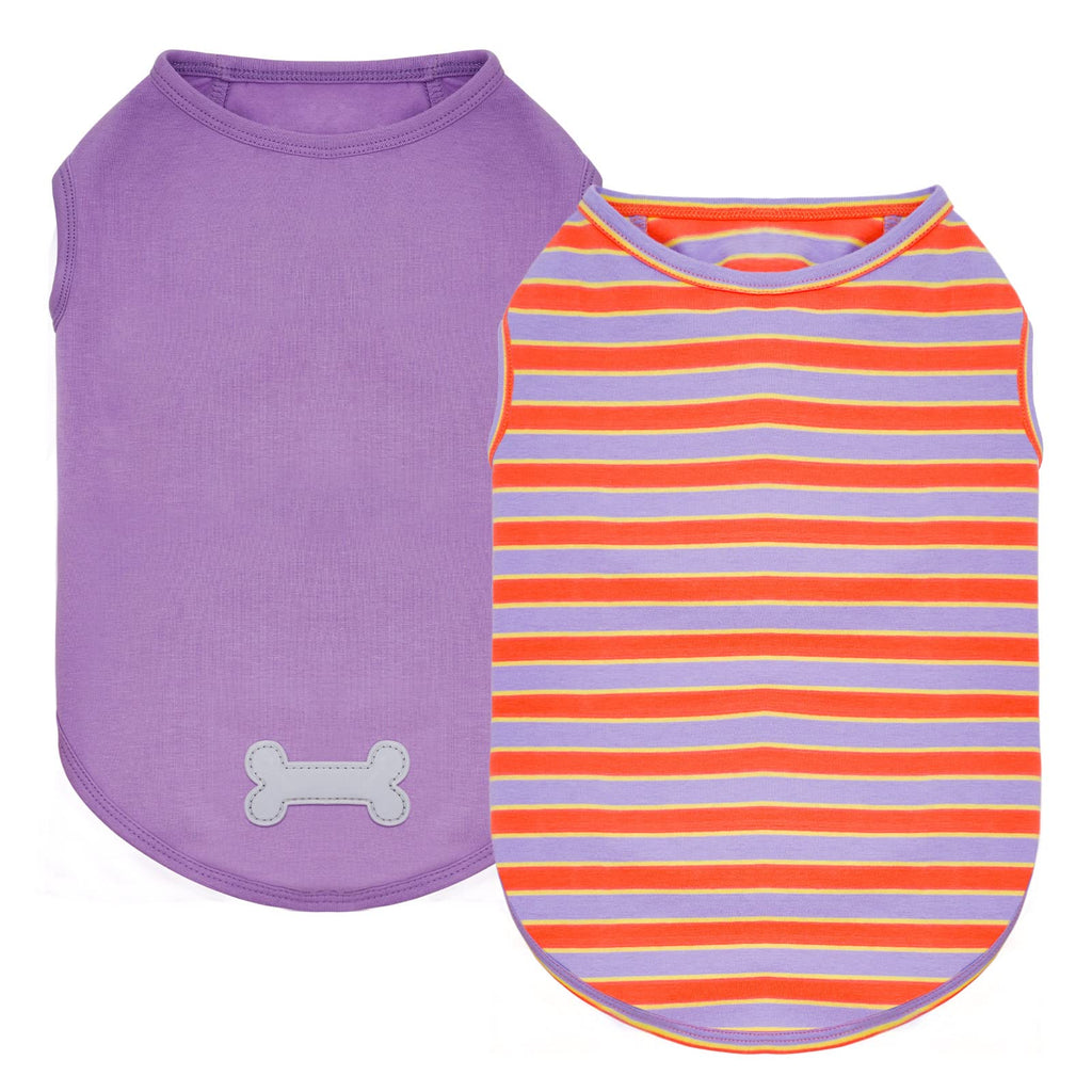 KYEESE 2 Pack Dogs Shirts Striped Cotton Dog T-Shirts for Small Medium Dogs Soft Tank Top Sleeveless Vest Dog Tee Shirt Dog Apparel S-(4.5~7lb) | Chest(~16") 2Pack (Orange Striped+Purple) - PawsPlanet Australia