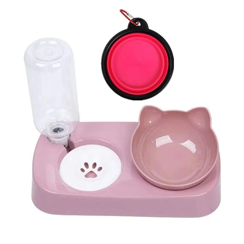 Aebor Gravity Water Bowl Cat Dog，Anti Wet cat Dog Mouth pad/Anti-Slip Base, Pet Automatic Water Dispenser with Detachable Bowl and 500ml Water Bottle, Pet Feeder for Small Medium Size Dog Cat (Pink) Pink - PawsPlanet Australia