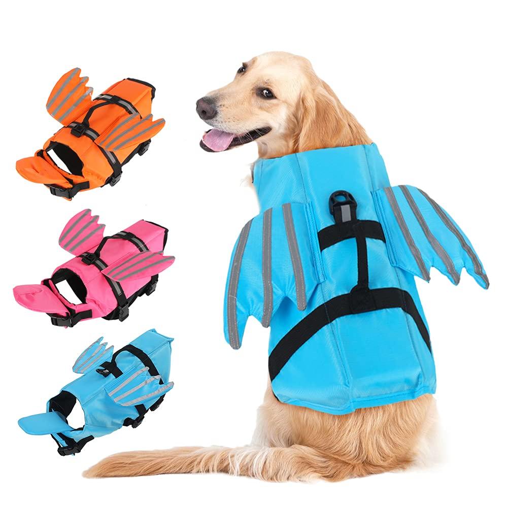 EMUST Dog Life Jacket, Adjustable Small/Medium/Large Dog Life Vests with Angel Wings, Ripstop Dog Life Vests with Handle&Reflective, for Swimming, Pool, Beach, Boating, 2 Colors 5 Sizes (XS, Blue) X-Small - PawsPlanet Australia