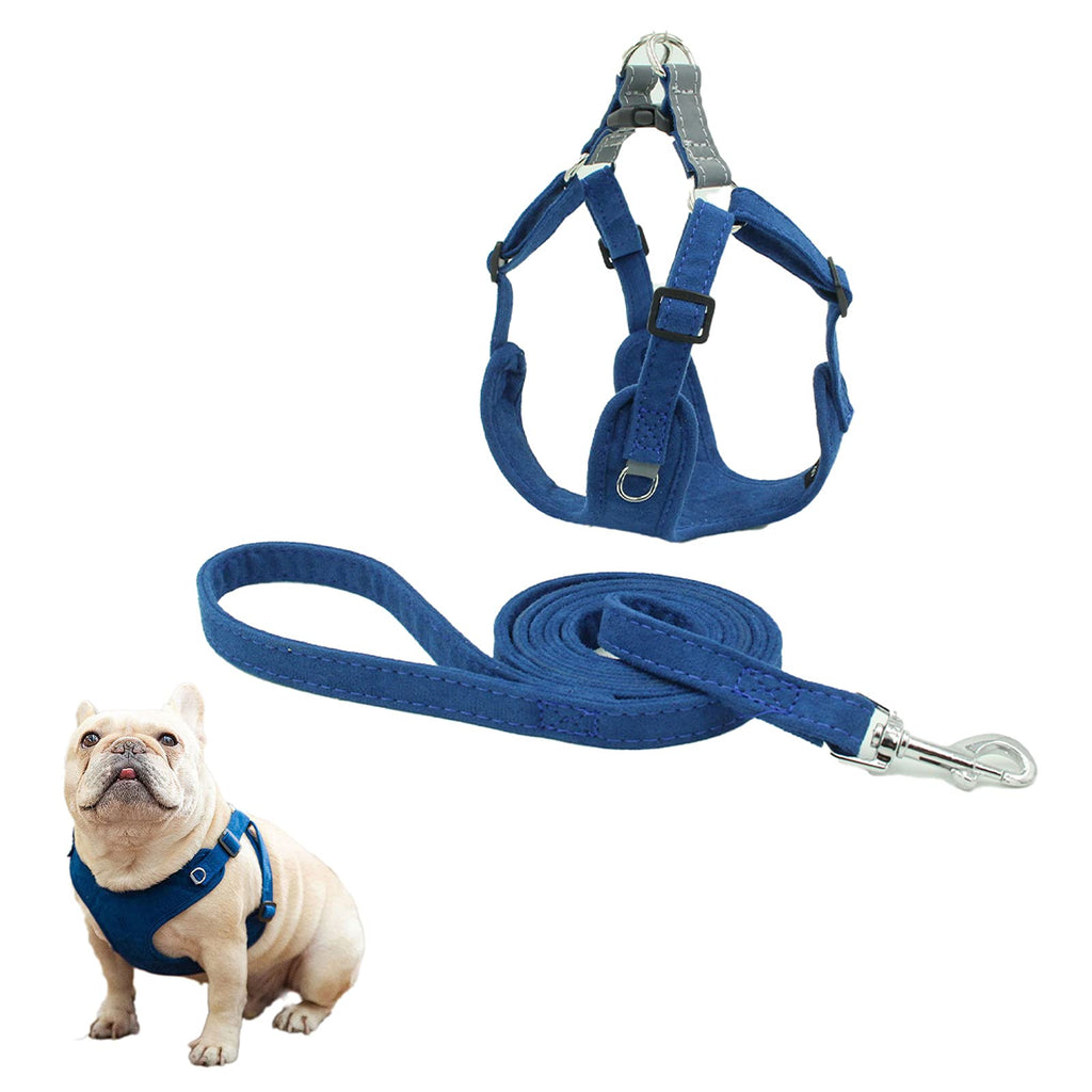 PETPUBGNZS No Pull Soft Suede Dog Harness and Leash Set Lightweight Adjustable Reflective Chest Harness for Puppy Small Medium Large Dogs Cats Big Dogs Vest Harness (Blue,XXS) XXS(Chest:12"-15".Neck:11"-12") blue - PawsPlanet Australia