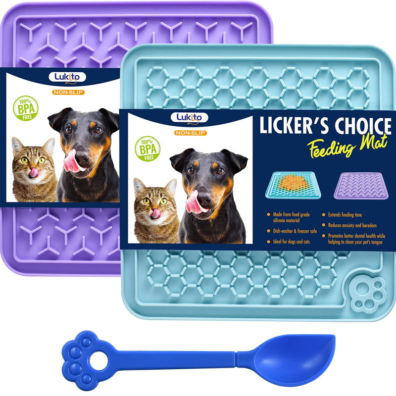 LUKITO Lick Mat for Dogs & Cats 2 Pack with Pet Food Spoon, Slow Feeder & Non-Slip Design, Pet Calming Dog Licking Mat Anxiety Relief Dog Cat Training, Lick Pad Perfect for Yogurt, Peanut Butter - PawsPlanet Australia