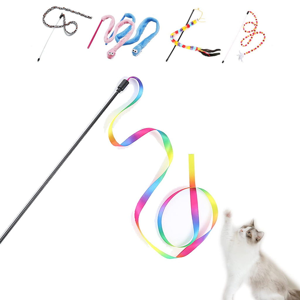 Broadsheet 6Pcs Cat Wand Toys for Indoor, Colorful Cat Toys Interactive Cat Wands, Rainbow Ribbon Wand with Bell and Feather Fishing Pole Toy for Kittens Training Pets Exerciser, Multicolor - PawsPlanet Australia