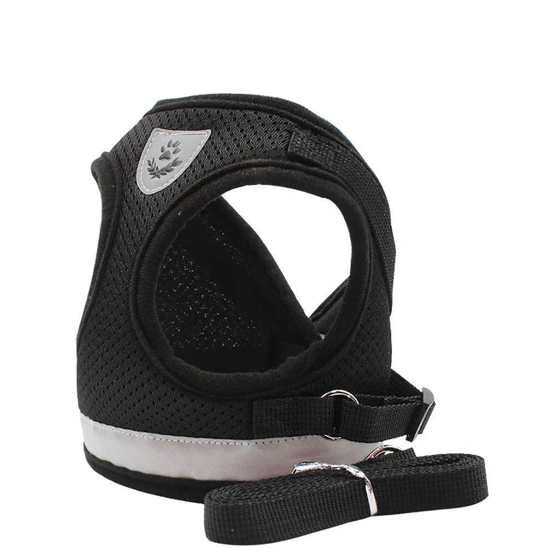 Step-in Dog & Cat Harness Reflective Vest with 120cm Leash, Soft Breadthsable Air Mesh for Small and Medium Dogs & Cats XS（Chest:9.5-10.5 "*Fit Cats） Black - PawsPlanet Australia