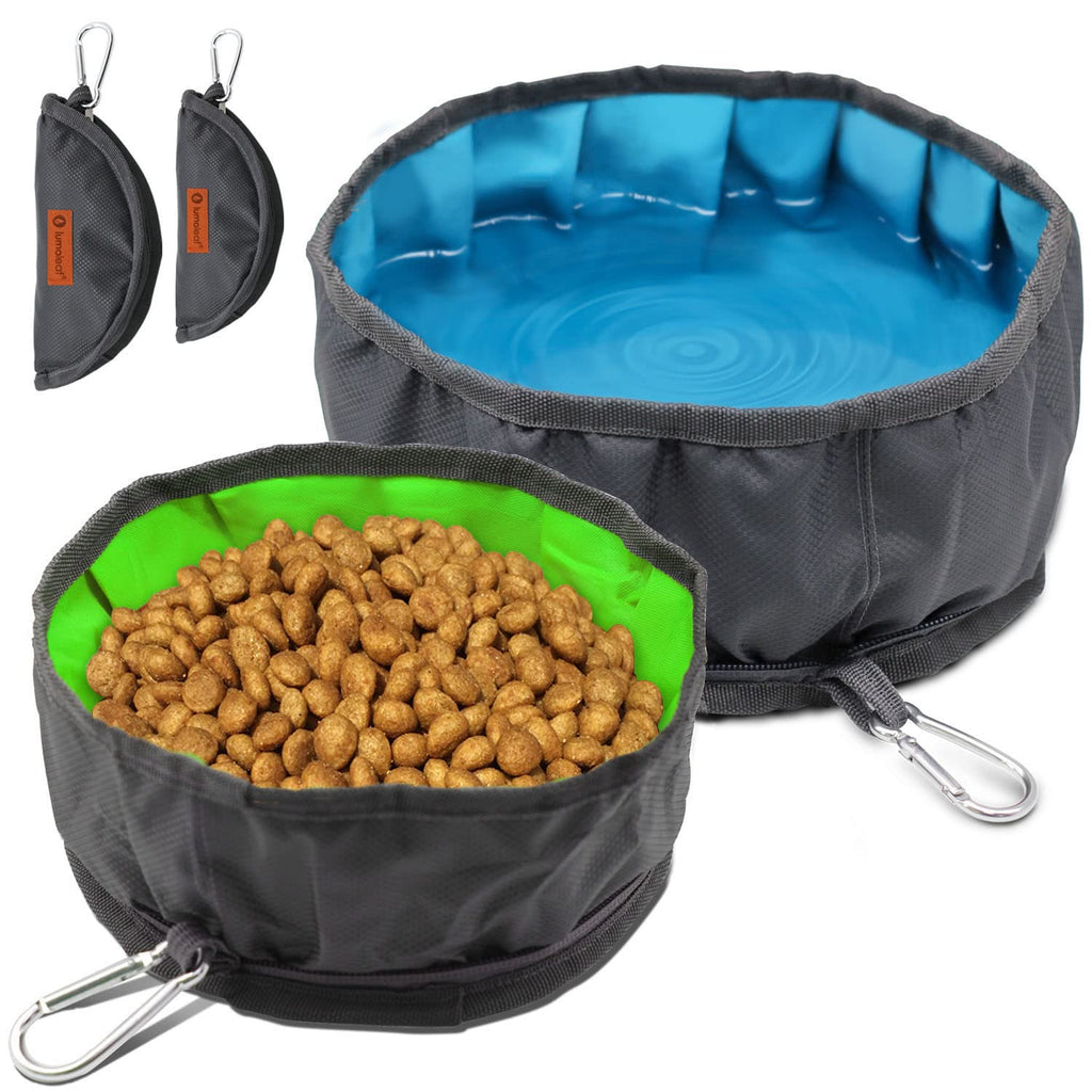 LumoLeaf Collapsible Dog Bowls, Large Lightweight Foldable Travel Bowl, Portable Water and Food Bowls for Pets Dogs Cats with Zipper Blue and Green - PawsPlanet Australia