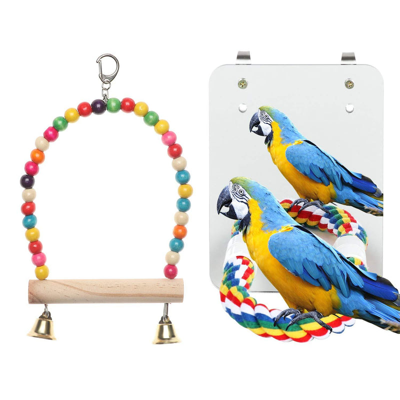 APHISM Bird Mirror with Rope Perch, Cockatiel Hanging Swing Toys, Parrot Cage Toys for Parakeet Cockatoo Cockatiel Conure Lovebirds Finch Canaries - PawsPlanet Australia