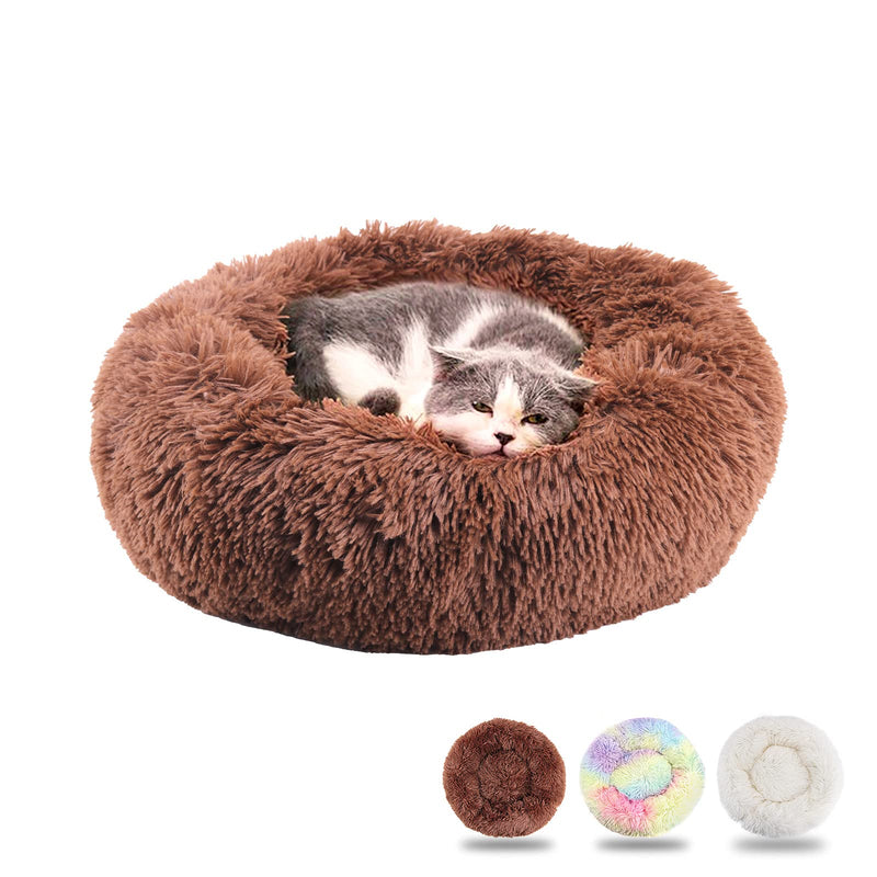 LMTIC Cat Beds for Indoor Cats,20 Inch Donut Cuddler Small Dog Bed,Calming Self Warming Anti-Anxiety Joint-Relief Improved Sleep Fluffy Pet Bed for Cat Small Dog with Non-Slip Bottom,Machine Washable 20x20 inches Coffee - PawsPlanet Australia