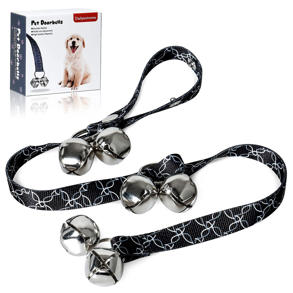 Dailyextreme Premium Dog Door Bell, (Exquisitely Boxed) Dog Bell for Door Potty Training, 3 Levels Length Adjustable with 6 Large Loud Bells and Exclusive Pattern Design Black - PawsPlanet Australia