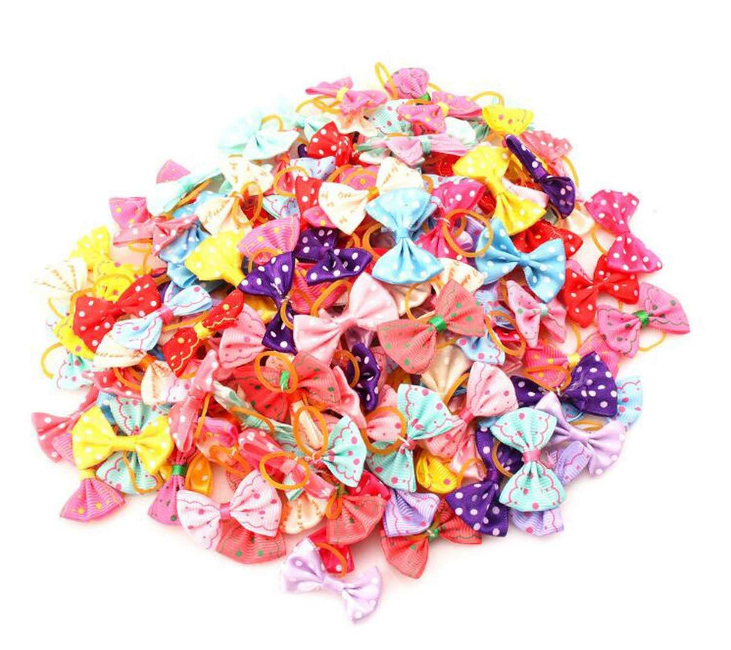 Snadulor 30 Pcs Cute Cat Dog Small Bowknot Hair Bows with Rubber Bands Handmade,Hair Accessories Bow Pet Grooming Products(3.9"x3.9"x0.8" inches) - PawsPlanet Australia
