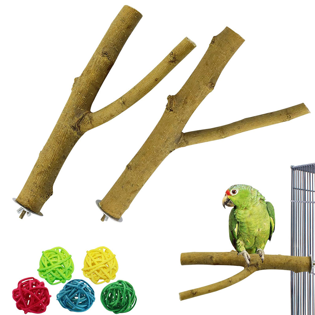DGSL Bird Perch Stand, Natural Wood Parrot Perch Bird Cage Accessories for Parrotlets Budgies Cockatiels Parakeets Lovebirds 2, 9.8 inch - PawsPlanet Australia