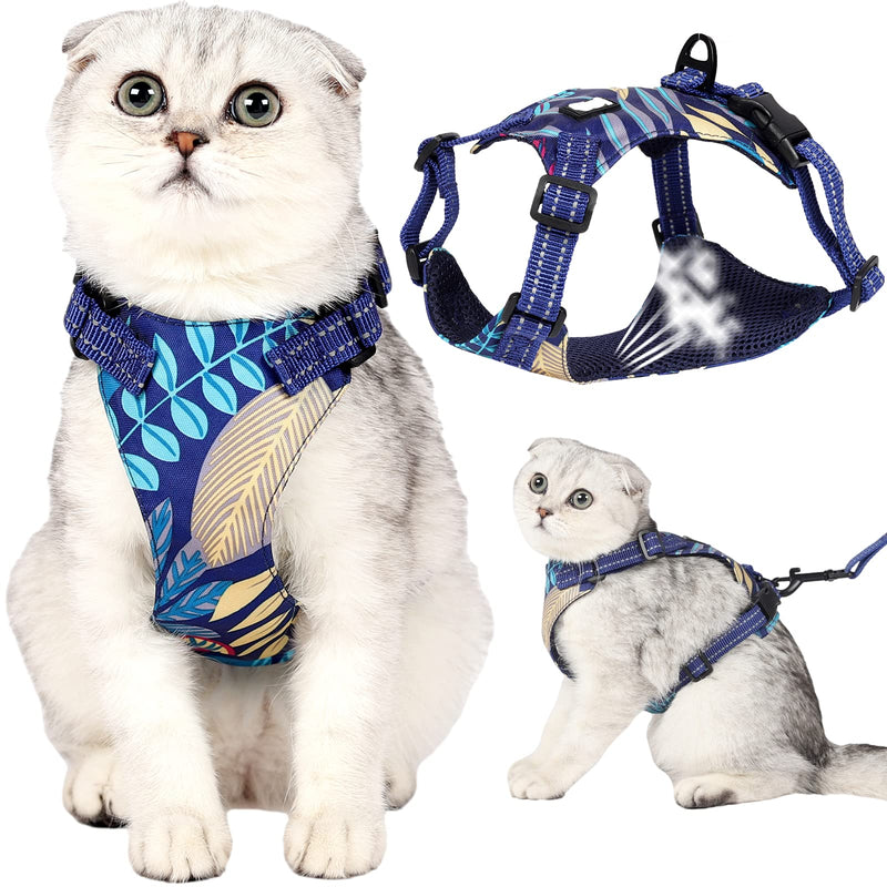 ANTSBOOM Cat Harness and Leash for Walking,Escape Proof Soft Adjustable Cat Safety Harness,Easy Control Breathable Vest Harnesses for Cats,Blue Hawaiian Style,S(Chest:13.3-16.5"/Weight:4.4-9.9LB) 13.3-16.5''/4.4-9.9lb Blue - PawsPlanet Australia