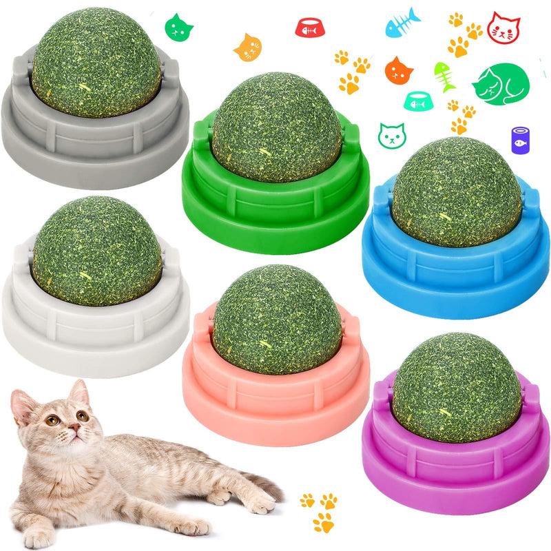 6 Pieces Catnip Ball Cat Licking Toys Rotatable Self-Adhesive Cat Catnip Edible Balls Snack Reliable Catnip Cat Treats Toys Kitten Catmint Balls for Cats Kitten Playing Chewing Molar Teeth Cleaning - PawsPlanet Australia
