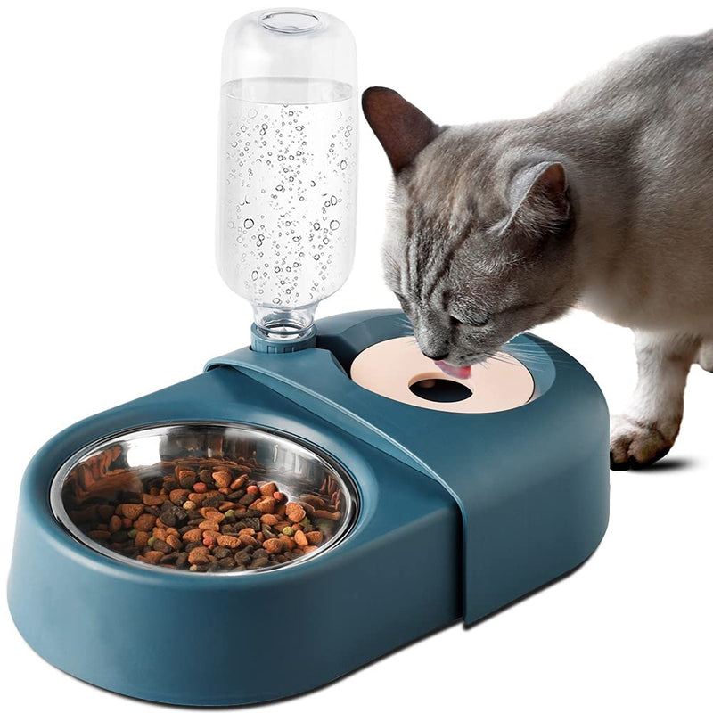 Godsichong Pet Automatic Feeder and Water Dispenser,Stainless Steel Dog Cat Food Bowl and Waterer Set 500ML,2 in 1 Detachable Meal Dispensers for Self Small Medium Big Pets,Blue blue - PawsPlanet Australia