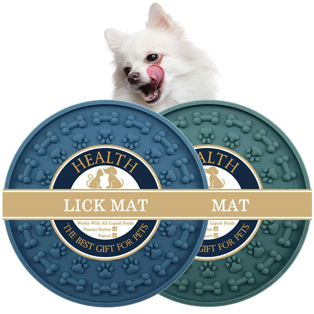 Lick Mat for Slow Feeder Dog Licking Mat Food Pet Slow Eating Peanut Butter Anti Non Slip Strong Suction Fun Alternative Dog Puzzle Toys Calming Mat Anxiety Relief for Dogs & Cats 2Pcs 1.BLUE+GREEN - PawsPlanet Australia