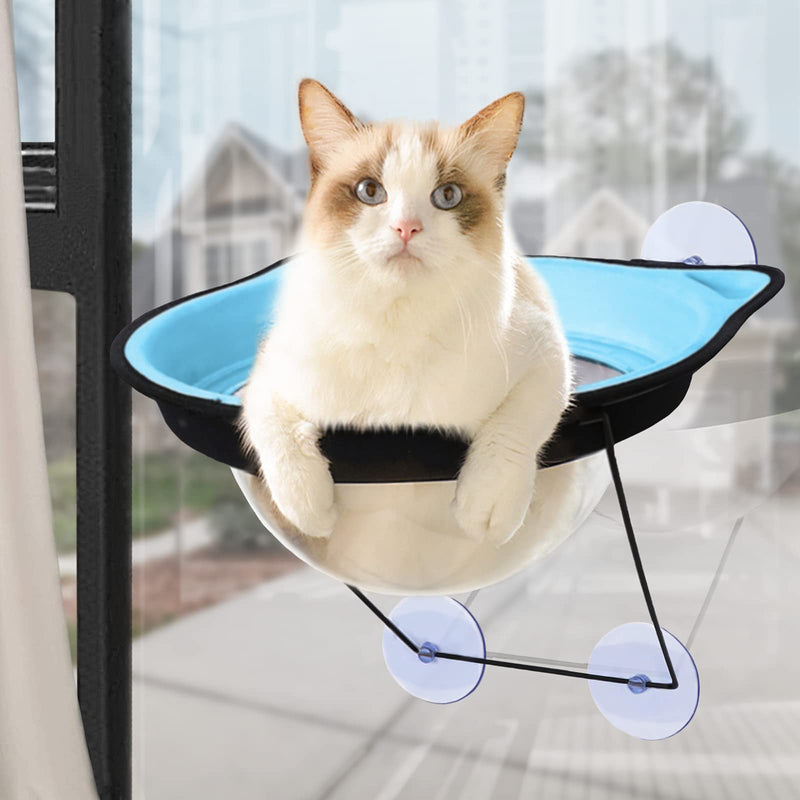 manzia Cat Window Bed for Indoor Cats, Space Capsule Cat Hammock Perch for Kitty Sill, 4 Suction Cups Sturdy Cat Resting Bowl Seat Hold Up to 28 Lbs blue - PawsPlanet Australia
