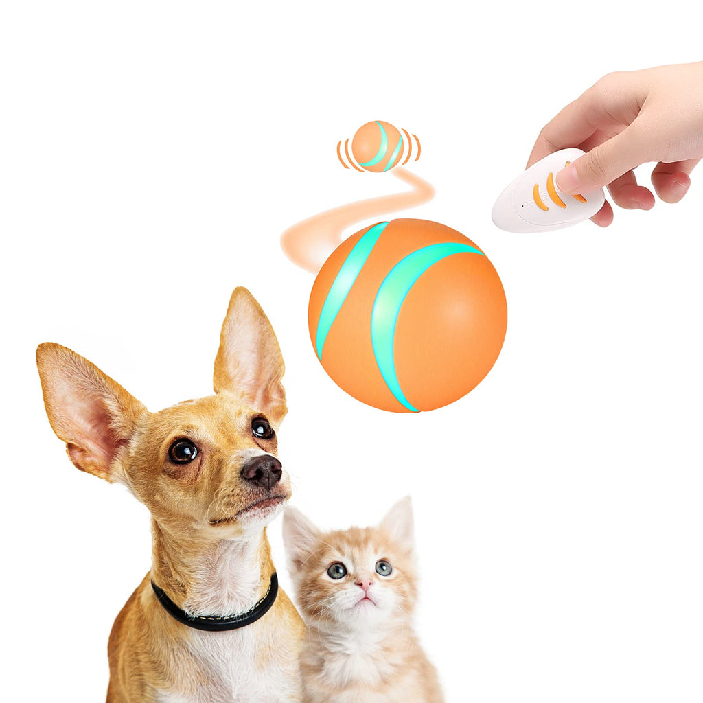 Updated Pet Toy Ball for Dogs&Cats, Dog Smart Ball, Remote Control Busy Ball, Magic Automatic Interactive Dog Toys, Flash RGB Led Light Wicked Ball Vibrating for Active Kitty&Puppy to Chase (Orange) cool orange - PawsPlanet Australia