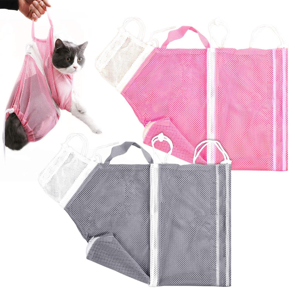 Macepason 2 Pieces Cat Bathing Bag Adjustable Mesh Cat Carrier Bag Anti-Bite Anti-Scratch Restraint Bag Cat Grooming Shower Bag for Bathing, Nail Trimming, Pet Examination, Ears Clean, Keep Pet Calm - PawsPlanet Australia