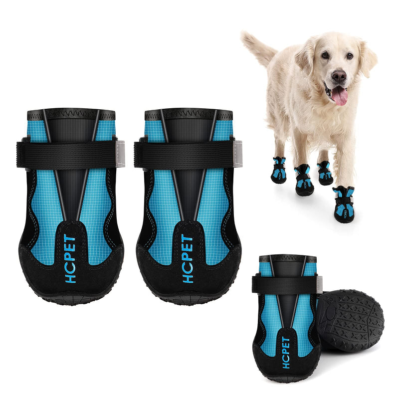 voopet Dog Boots Paw Protector Waterproof Dog Shoes with Reflective Nylon Elastic Straps to Adjust Tightness Non Slip Outsole Safety & Comfortable for Hiking Trail Running & Backpacking 4Pcs/Set Size 3: 2.3" X 2.0" (L X W) for 23-32lb Blue - PawsPlanet Australia