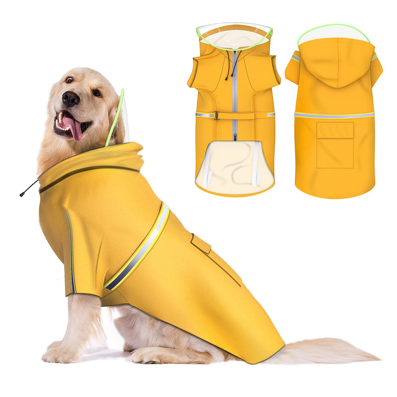 NVTED Zipper Dog Raincoat Hooded Poncho, Lightweight Pet Rain Jacket Waterproof Clothes, Magic Tape Closure Adjustable with Strip Reflective for Large Dogs - PawsPlanet Australia