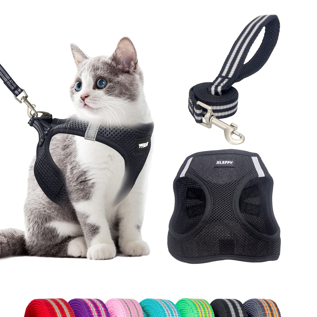 Cat Harness and Leash Set, Soft Dog Vest Harness No Pull, Kitten Harness with Reflective Strap, Step in Puppy Harness for Small Dogs, Dog and Cat Universal Harness,Durable D-Ring(S,M,L) Black - PawsPlanet Australia