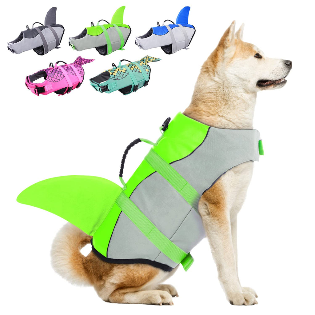 Dog Life Jackets, Ripstop Pet Floatation Life Vest for Small, Middle, Large Size Dogs, Dog Lifesaver Preserver Swimsuit for Water Safety at The Pool, Beach, Boating (XS, Green Shark) X-Small - PawsPlanet Australia