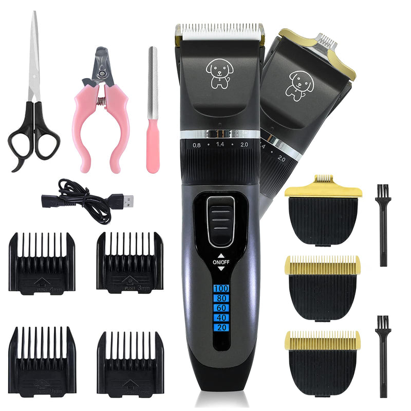 MIAZA Dog Clippers, 1200mAh LCD Display Dog Grooming Clippers with 1 Narrow & 2 Wide Blades, Low Noise Pet Clippers for Cats Dogs Horses Rabbits,Trimming Dog's Paws, Eyes, Ears, Face, Rump - PawsPlanet Australia