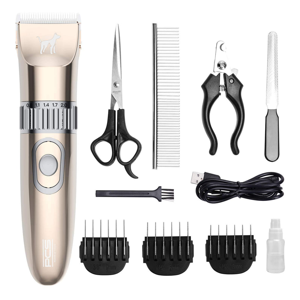 PCS Dog Clippers Low Noise Dog Grooming Kit 5-Speed Quiet Dog Nail Trimmers Rechargeable Cordless Pet Clippers Suitable for Dogs, Cats，Horse and Other Pets Gold AX - PawsPlanet Australia