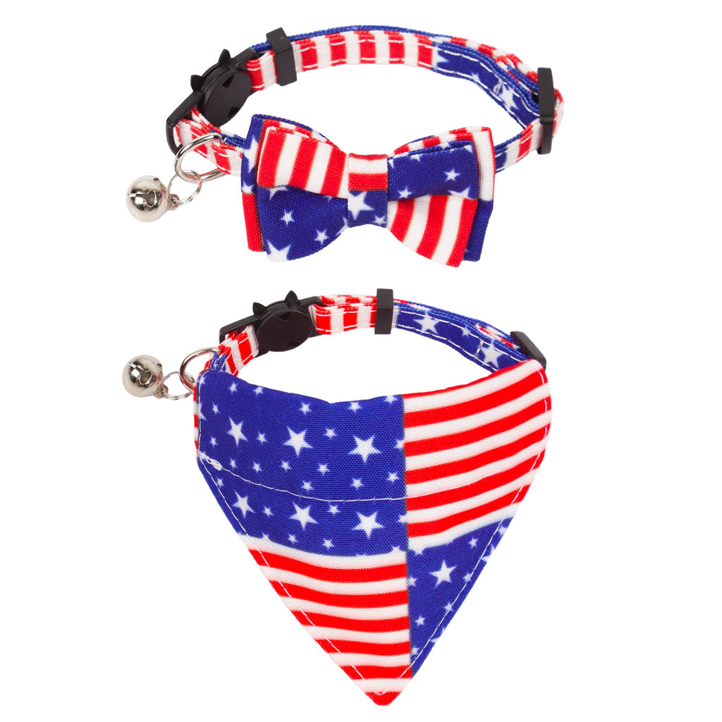 American Flag Cat Collar Bandana, 4th of July Breakaway Cat Kitten Collars with Removable Bowtie Bandana Patriotic Collar for Cat Kitten - PawsPlanet Australia