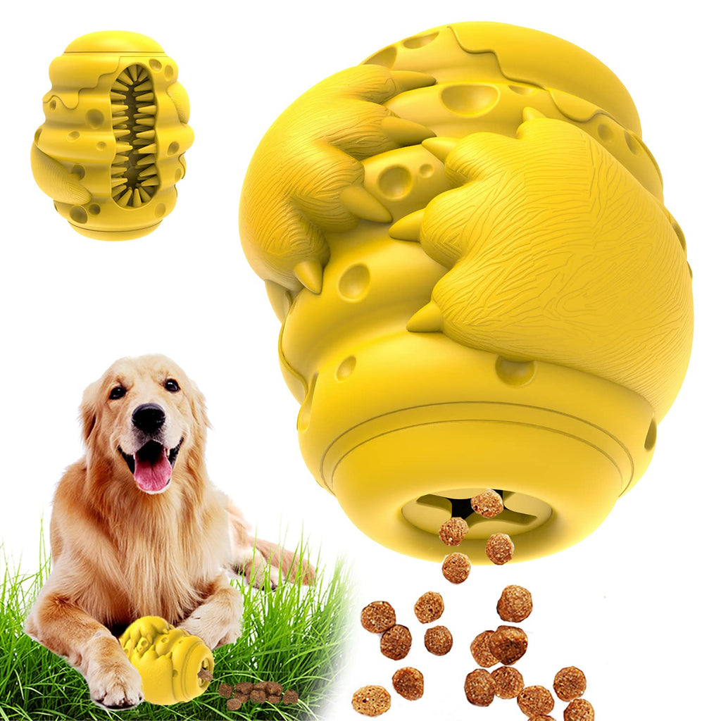Dog Puzzle Toys Dog Chew Toys for Aggressive Chewers Interactive Treat Dispensing Toy Nearly Indestructible Durable Rubber Teeth Cleaning Toys for Medium Large Breeds Yellow - PawsPlanet Australia