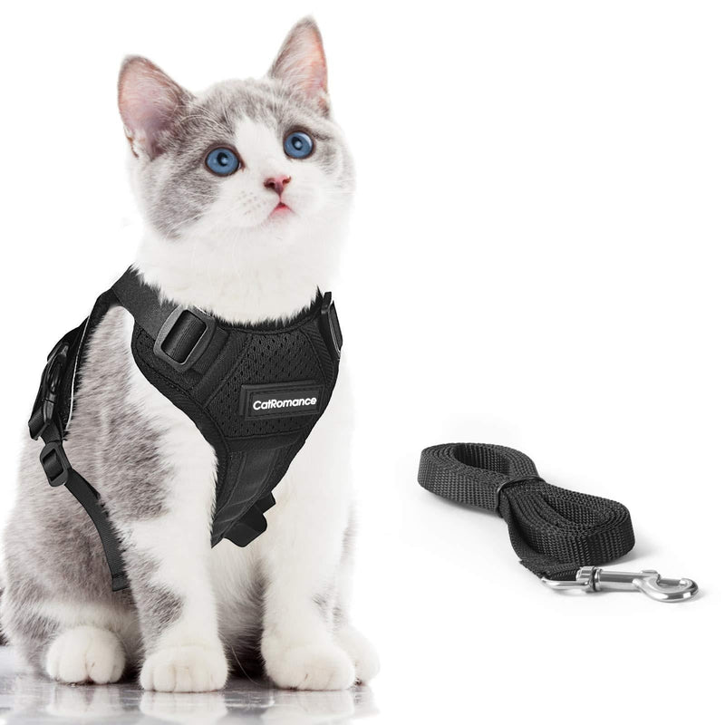 CatRomance Cat Harness Escape Proof, Breathable Cat Harness and Leash for Walking, Easy Control Cat Leash and Harness Set with Quick-Release Buckle and Reflective Strips, XS, (Chest Girth: 13.5-16”) XS: Neck 8.5-11"|Chest 13.5-16" Black - PawsPlanet Australia