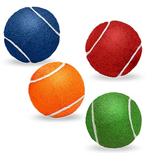 Squeaker Balls for Dogs - 4 Pack - 2in Squeaking and Fetching Dog Balls Toys, Tough Chewing Toys Playing & Training for Small Medium Large Dogs - Blue Green Orange Red Tennis Ball - Indoor and Outdoor - PawsPlanet Australia