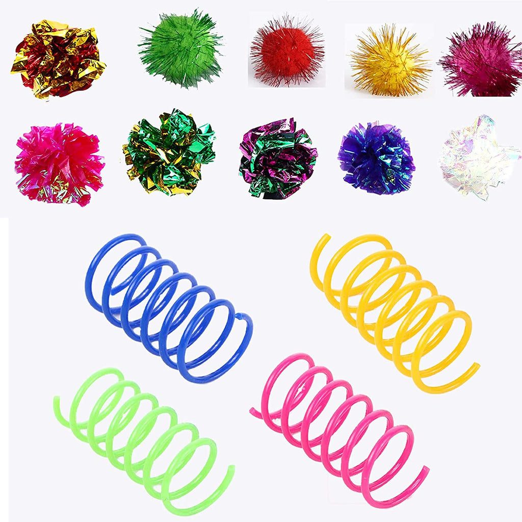 36 Pcs Cat Balls Spring Toy, Plastic Kitten Toys, Color Glitter Sparkle Small Pom Pom Balls for Kitten Toys for Cats Clearance, Cat Spring Toy Cat Crinkle Toy Ball for Kittens Exercise and Playing - PawsPlanet Australia