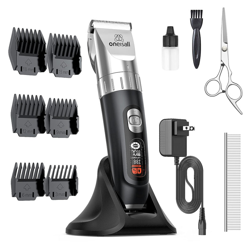 oneisall Dog Clippers,5-Speed Quiet Dog Grooming Kit,Cordless Low Noise Electric Pet Shaver Dog Hair Clippers,Professional Heavy Duty Trimmer with Wireless Rechargeable Stand Base for Dogs Cats Pets - PawsPlanet Australia