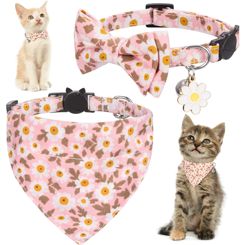 Cat Collars, Kitten Collar, Breakaway Cat Collar, Cat Collar with Bandana, Cat Collar with Bow Tie, Kitten Collar with Bell, Cat Collars for Girl Cats, Personalized Pink Flower Pet Cat Collar - PawsPlanet Australia