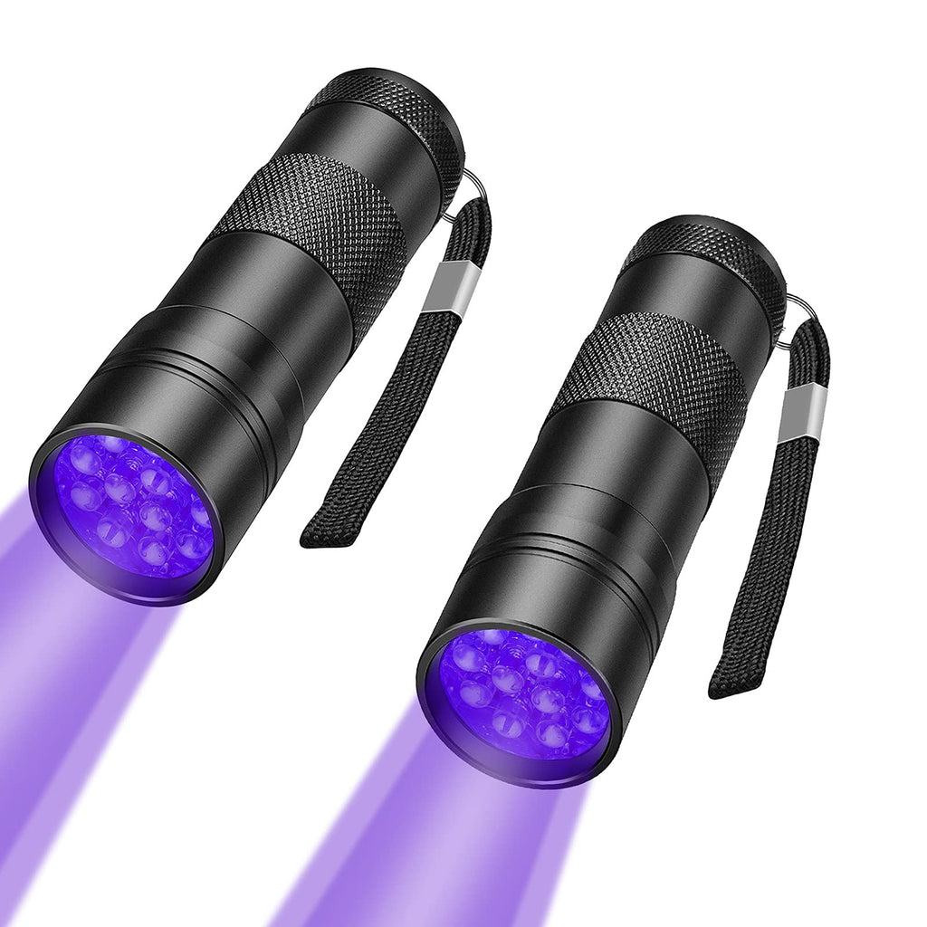 2 Pack UV Flashlight, COSOOS 12 LED Handheld Blacklight Flashlight 395nm Mini Light Torch Detector for Dog Pet Urine Stains, Bed Bugs and Scorpions. (Batteries not Included) - PawsPlanet Australia
