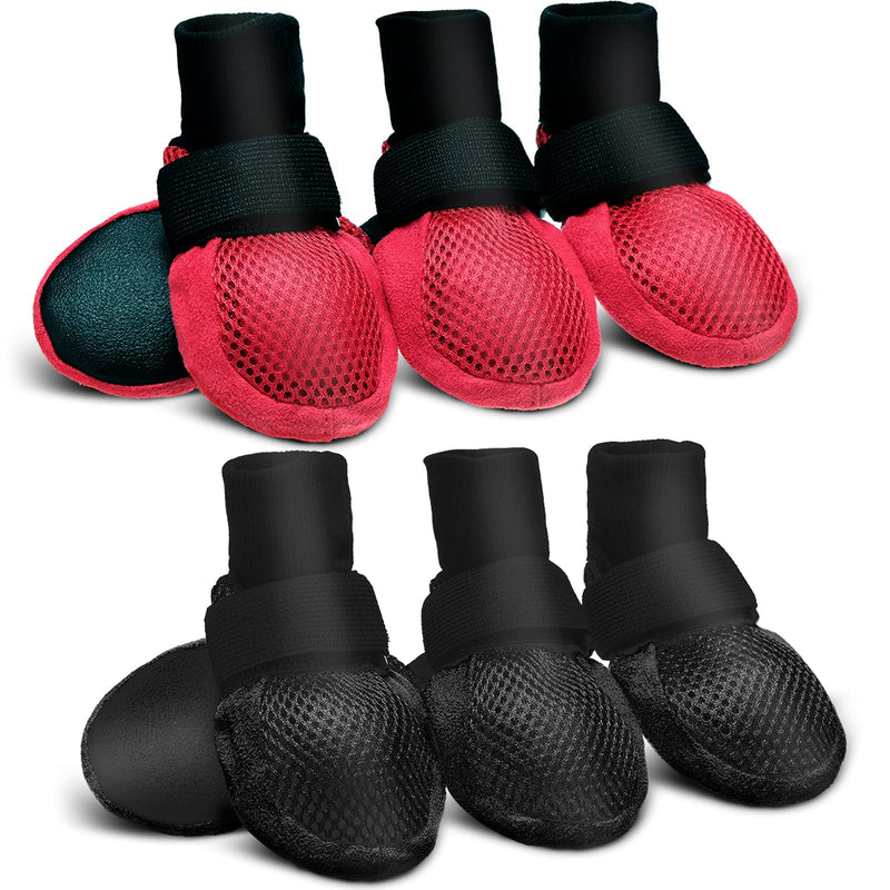 8 Pieces Paw Protector Soft Dog Boots Summer Pet Shoes Breathable Mesh Dog Boots with Nonslip Soles Adjustable Pet Boots for Pet Dog Hardwood Floor, Black and Red - PawsPlanet Australia