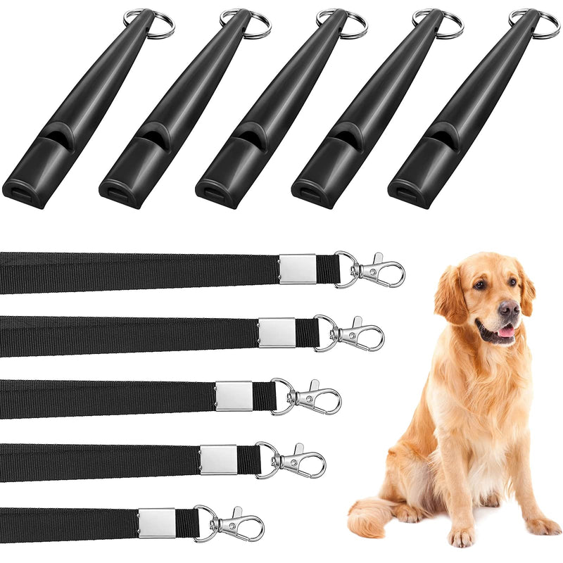 Weewooday 5 Pieces High Pitch Plastic Dog Whistles for Recall Training, Dog Training Whistle with Lanyards and Key Rings Black - PawsPlanet Australia