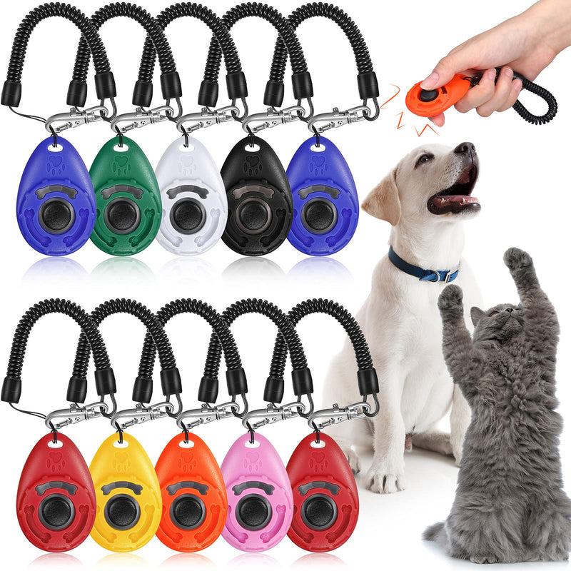 Sumind 10 Pieces Dog Training Clickers with Wrist Lanyard Pet Training Clicker Dog Behavior Training Tool with Big Button for Pet Training Dogs Cats Birds Horses - PawsPlanet Australia