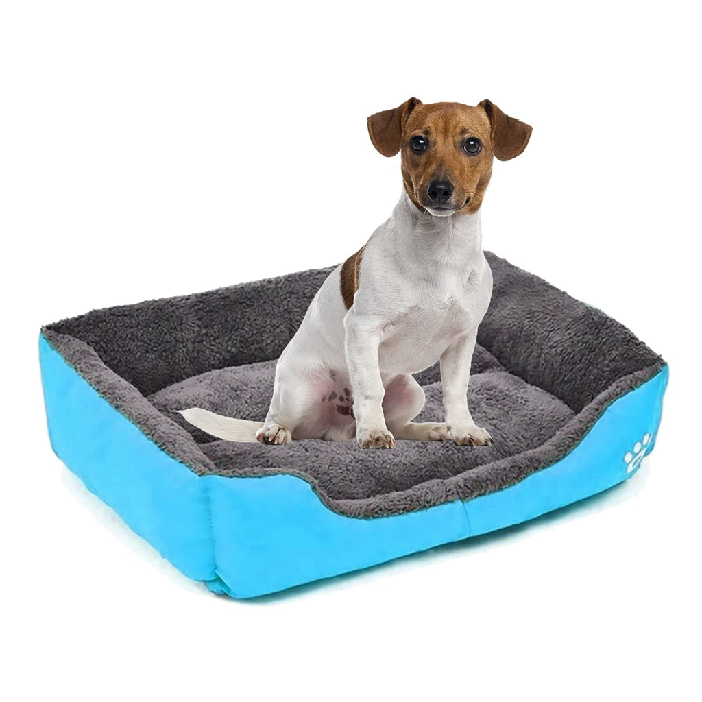 Dog Bed with Machine Washable, Warming Comfortable Square Pet Bed, Rectangle Sleeping Orthopedic Sofa Pet Bed for Large Medium Small Dogs and Cats (L - 27” x 22”, Blue) L - 27” x 22” - PawsPlanet Australia