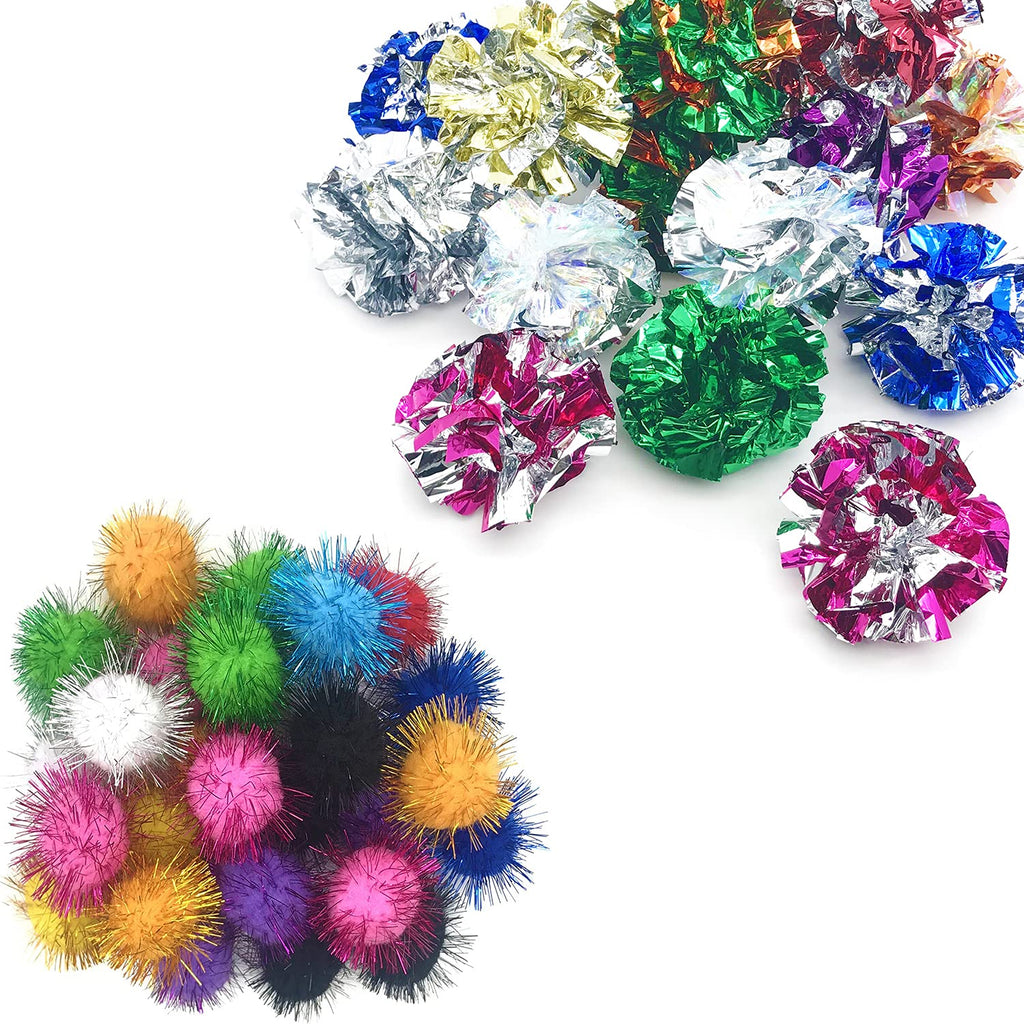 20 Pack Crinkle Balls Cat Toys, 20 Pack Glitter Pom Pom Balls Cat Toy Pom Balls Tinsel Balls - PawsPlanet Australia