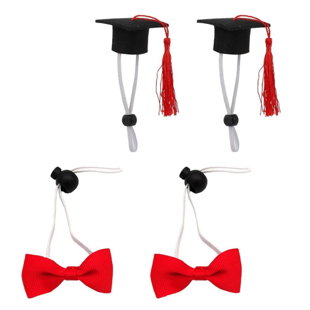 PRETYZOOM 4pcs Pet Graduation Caps with Bow Tie Necktie Collar Mini Cloth Pet Graduation Caps with Neck Tie for Graduation Pets Photo Props (Red) Red - PawsPlanet Australia
