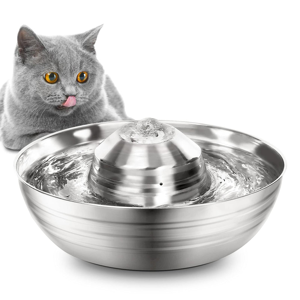 Huicocy Cat Water Fountain Stainless Steel, 68oz/2l Pet Fountain with Ultra-Quiet Design, Visible Water Level, Automatic Cat Water Dispenser Easy Assemble and Clean, Still Supply Water When Power Off - PawsPlanet Australia