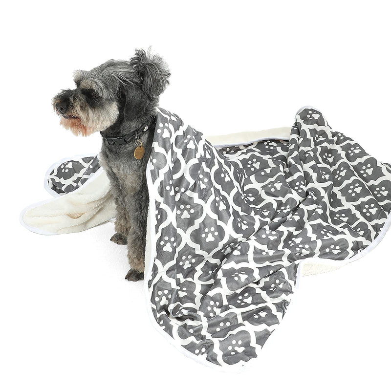 LUCKITTY Dog Cat Waterproof Blanket Double Thickening Footprint Pattern,Warm Sherpa Fleece Plush Pet Throws for Small Dogs Puppy Cats (22Wx30L, Dark Grey) Paw Waterproof 22Wx30L - PawsPlanet Australia
