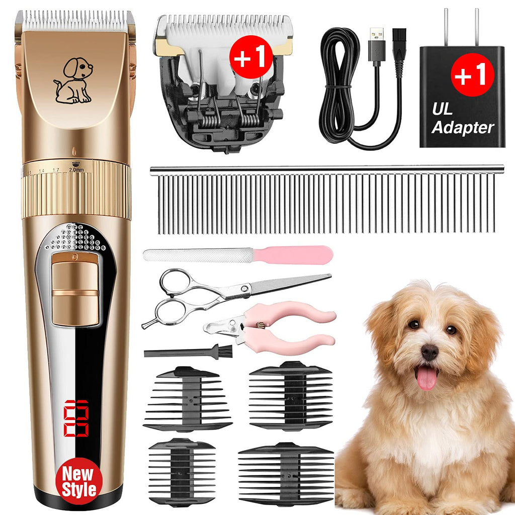 MAWAER Pet Clippers Low Noise Rechargeable Dog Clippers Cordless Electric Quiet Hair Clippers Set for Dogs Cats Pets Gold - PawsPlanet Australia